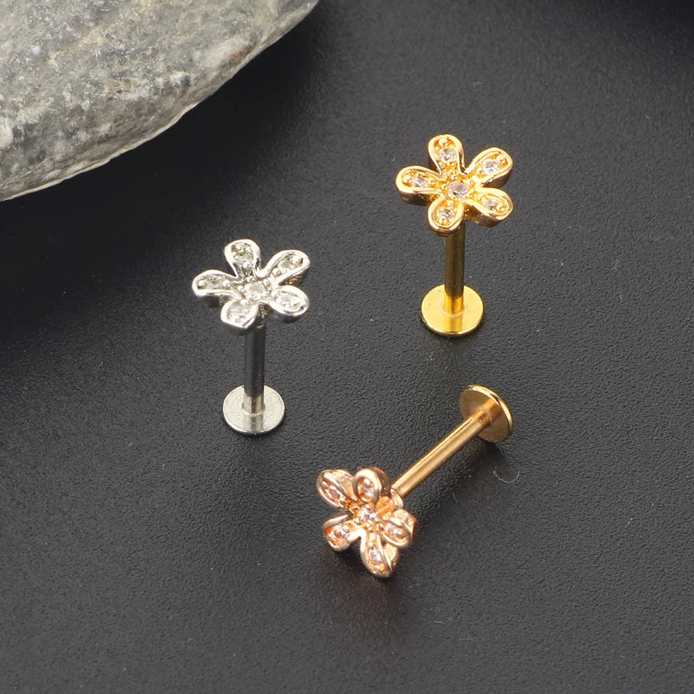 Crystal Flower Tragus Stud – 16G Cartilage Piercing