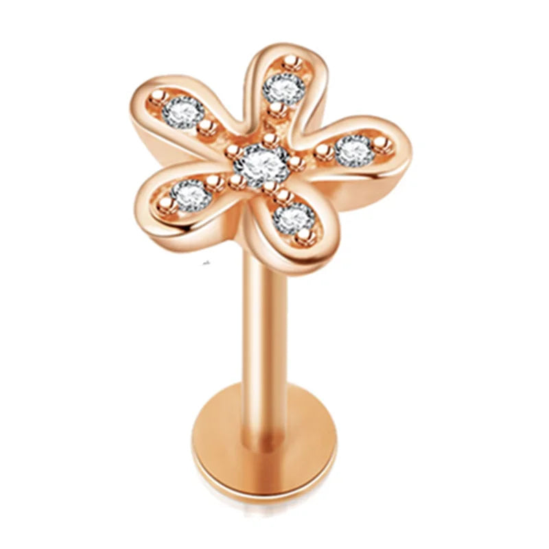 Crystal Flower Tragus Stud – 16G Cartilage Piercing
