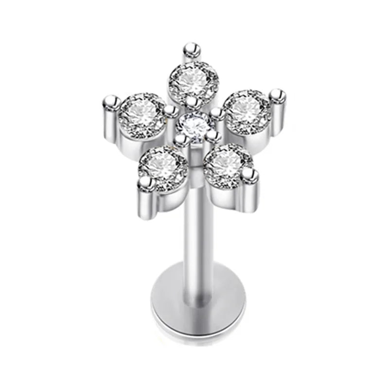Crystal Flower Tragus Stud – 16G Cartilage Piercing