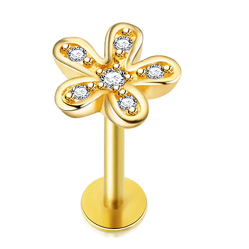 Crystal Flower Tragus Stud – 16G Cartilage Piercing