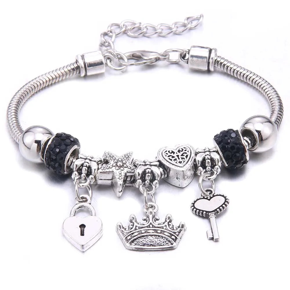 White Butterfly Crown Charm Bracelet