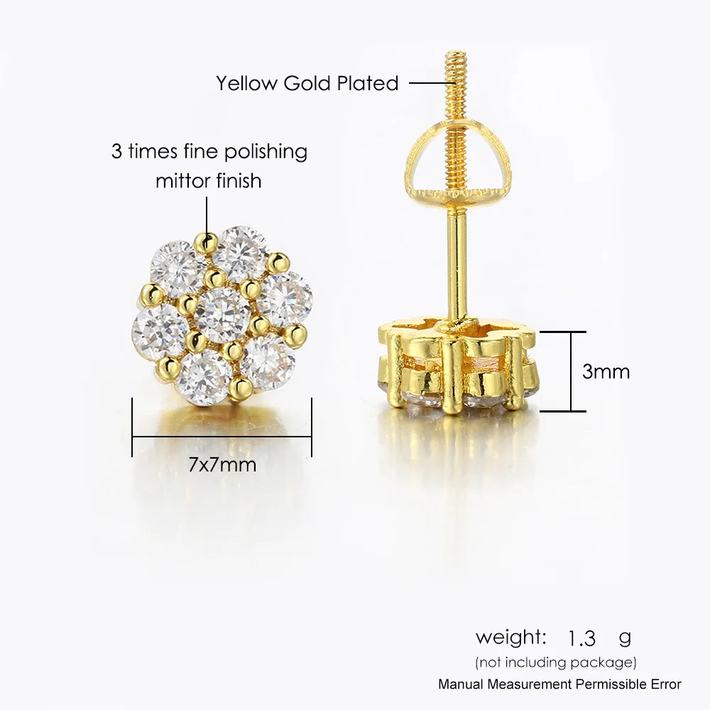 7mm CZ Flower Stud Earrings – Gold & Silver