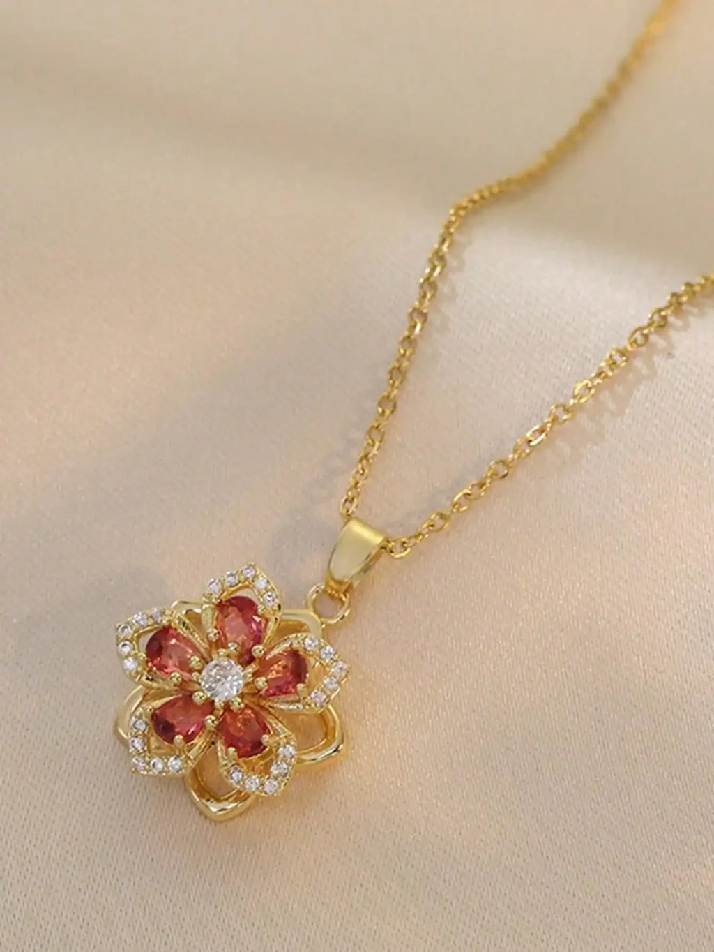 Plum Blossom Rotatable Necklace – Cubic Zirconia