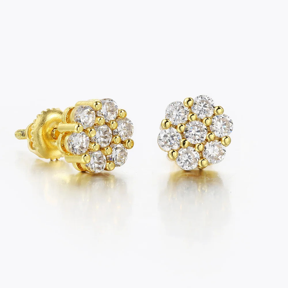 7mm CZ Flower Stud Earrings – Gold & Silver