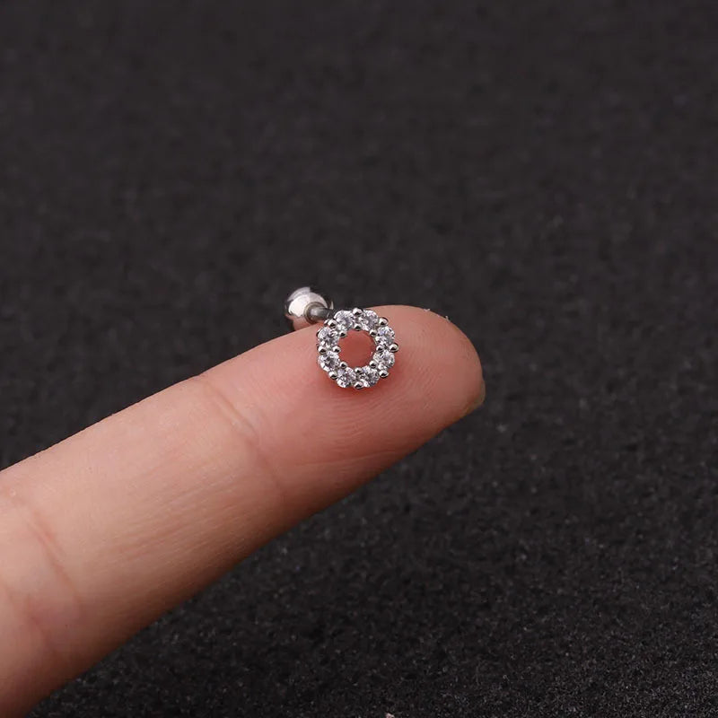 Crystal Flower Tragus Stud – 16G Cartilage Piercing