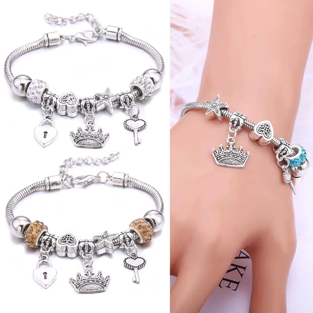 White Butterfly Crown Charm Bracelet