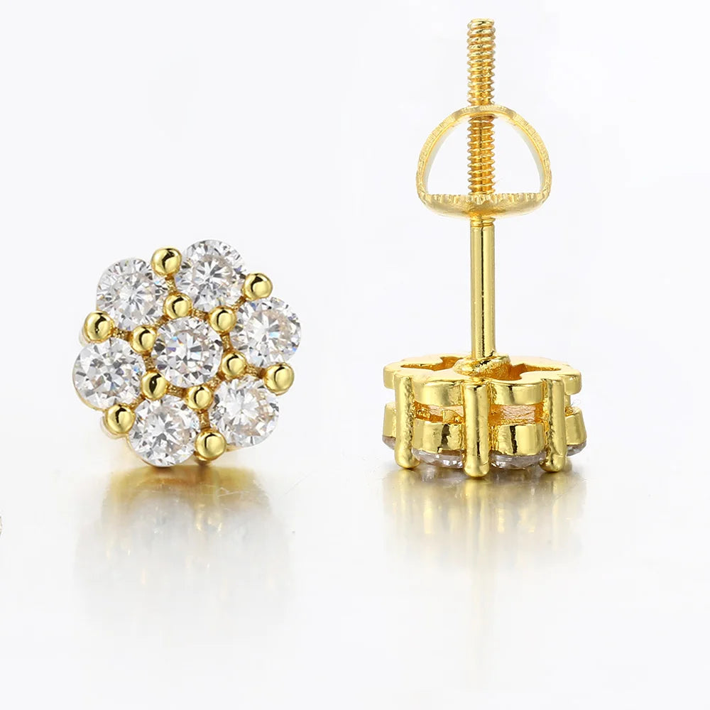 7mm CZ Flower Stud Earrings – Gold & Silver