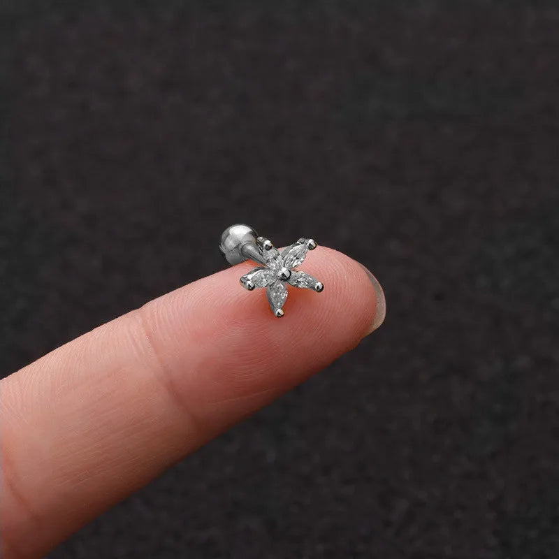 Crystal Flower Tragus Stud – 16G Cartilage Piercing