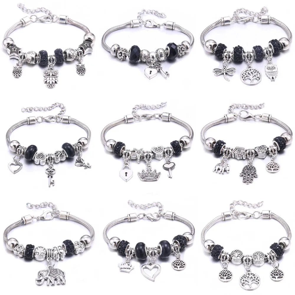White Butterfly Crown Charm Bracelet