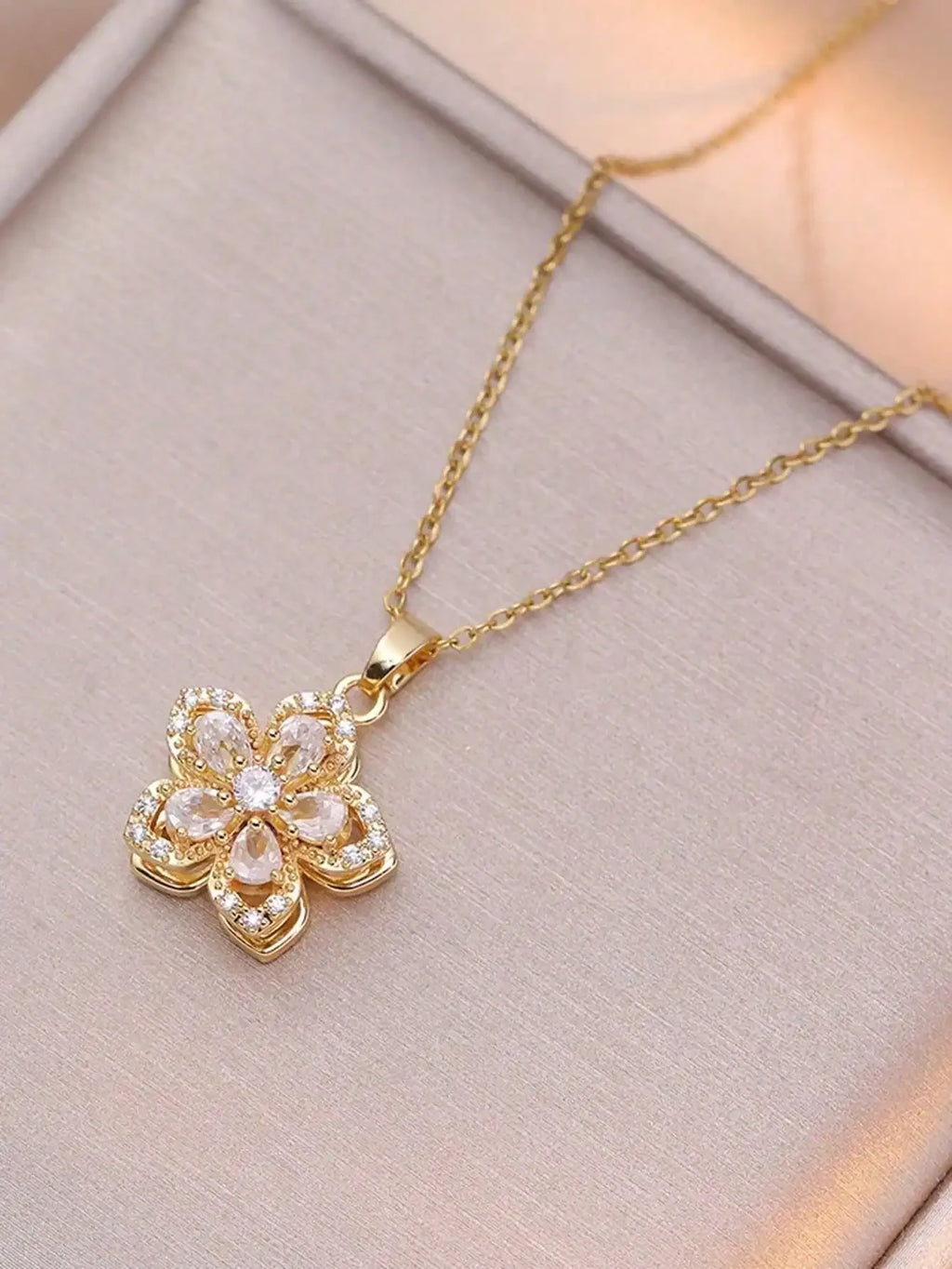Plum Blossom Rotatable Necklace – Cubic Zirconia