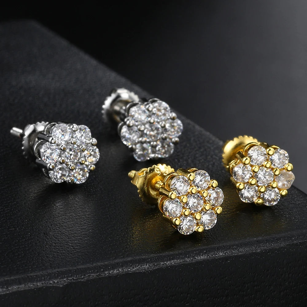 7mm CZ Flower Stud Earrings – Gold & Silver