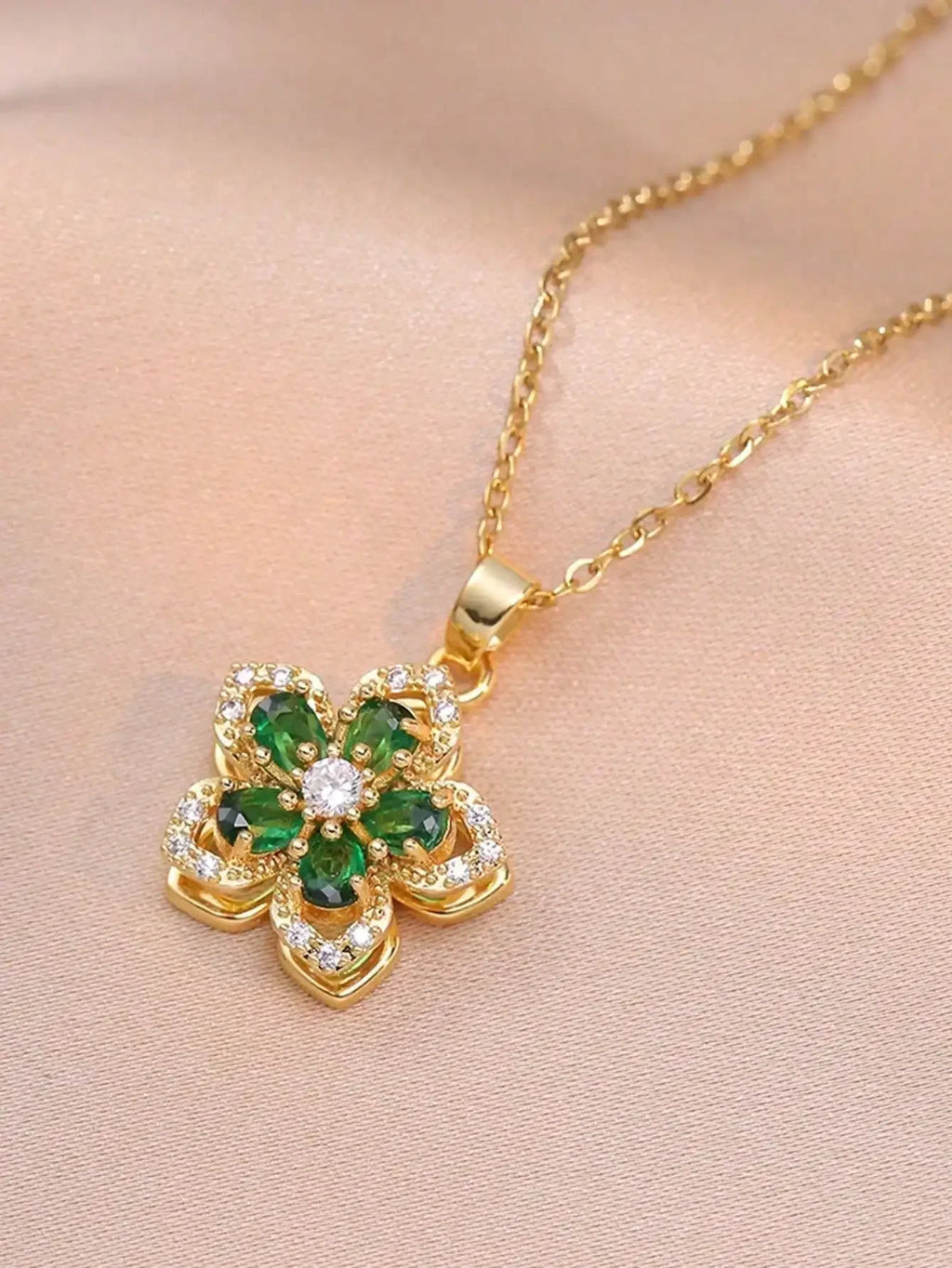 Plum Blossom Rotatable Necklace – Cubic Zirconia