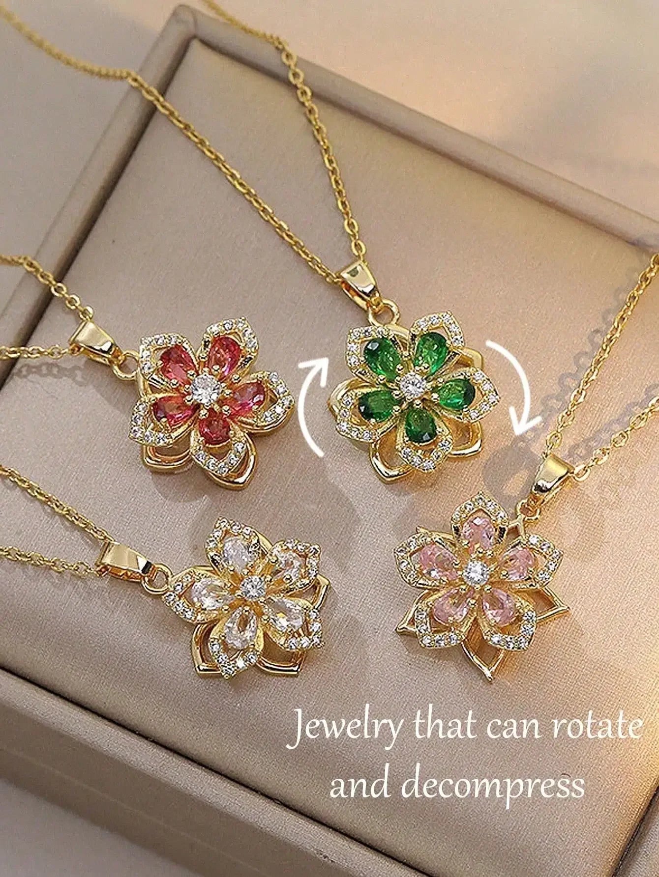 Plum Blossom Rotatable Necklace – Cubic Zirconia