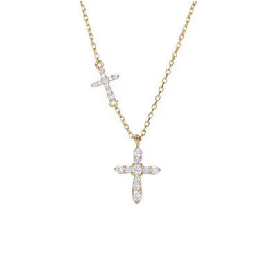 Full Diamond Double Cross Necklace | KAH Jewelry