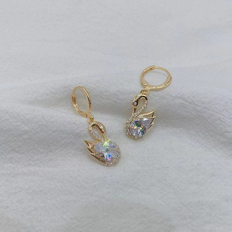 Rhinestone Swan Drop Earrings | KAH Jewelry