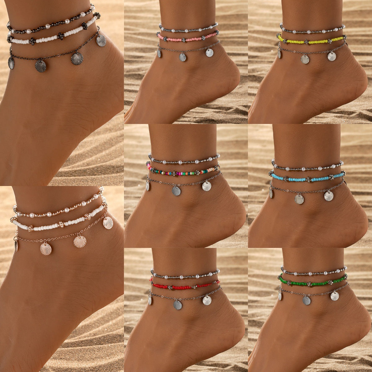 Double Heart Turquoise Elastic Anklet | KAH Jewelry