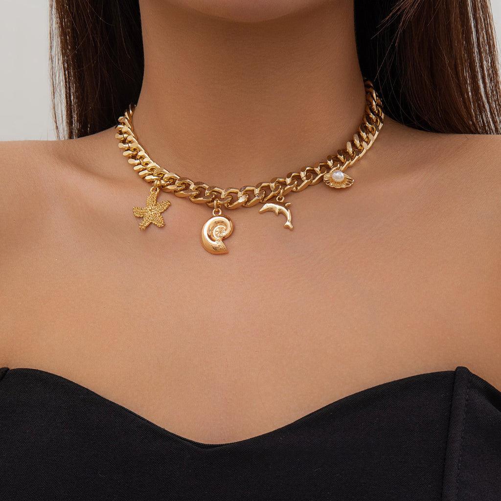 Boho Starfish Conch Choker & Bracelet Set