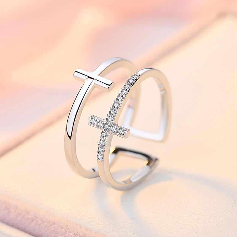 Double Cross Zircon Ring | KAH Jewelry