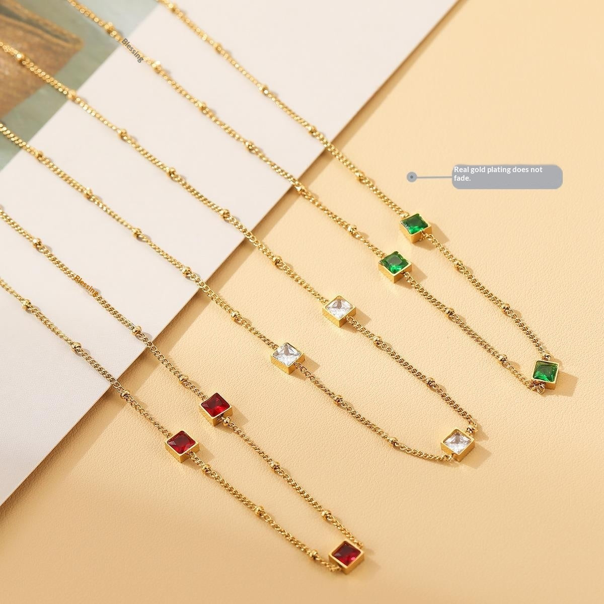 Green Zircon Square Titanium Necklace | KAH Jewelry