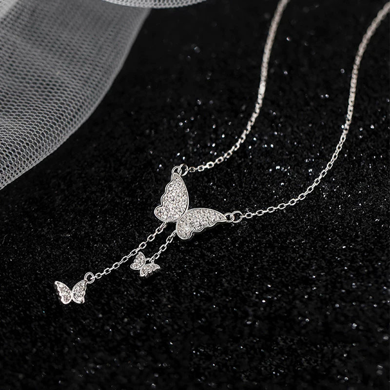 Crystal Butterfly Tassel Necklace | KAH Jewelry