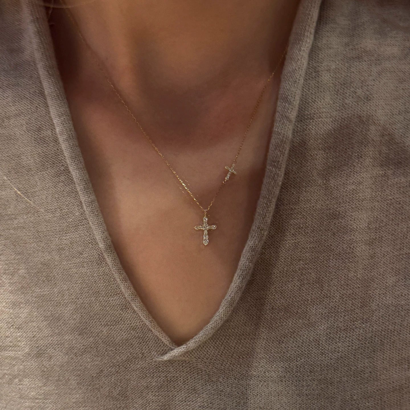 Full Diamond Double Cross Necklace | KAH Jewelry