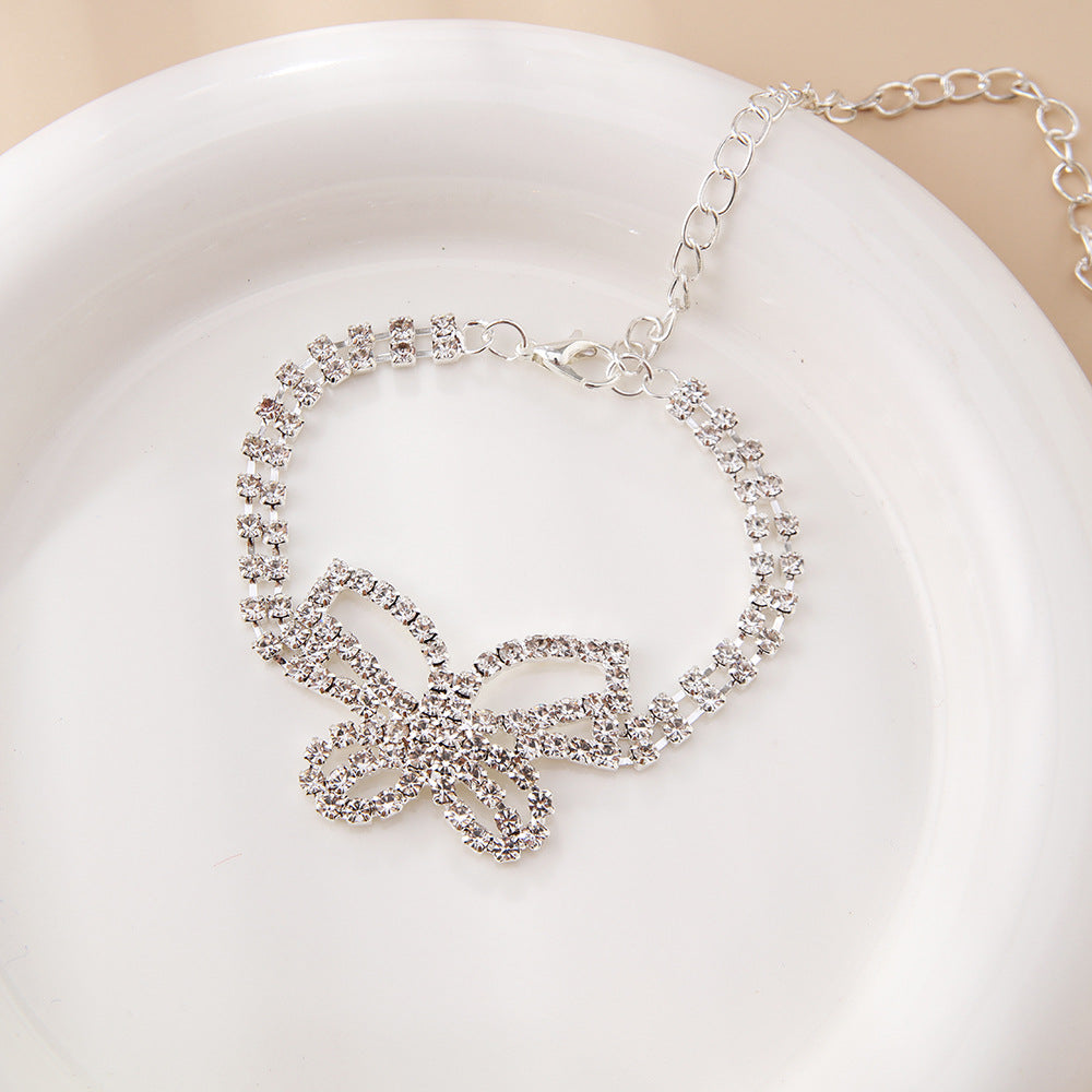 Butterfly Rhinestone Layered Anklet | KAH Jewelry