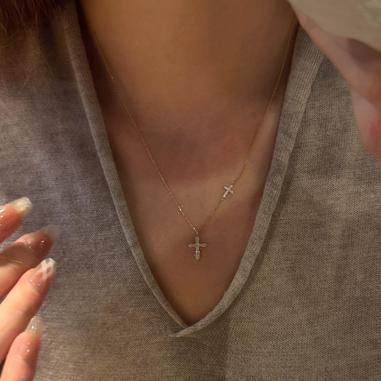 Full Diamond Double Cross Necklace | KAH Jewelry