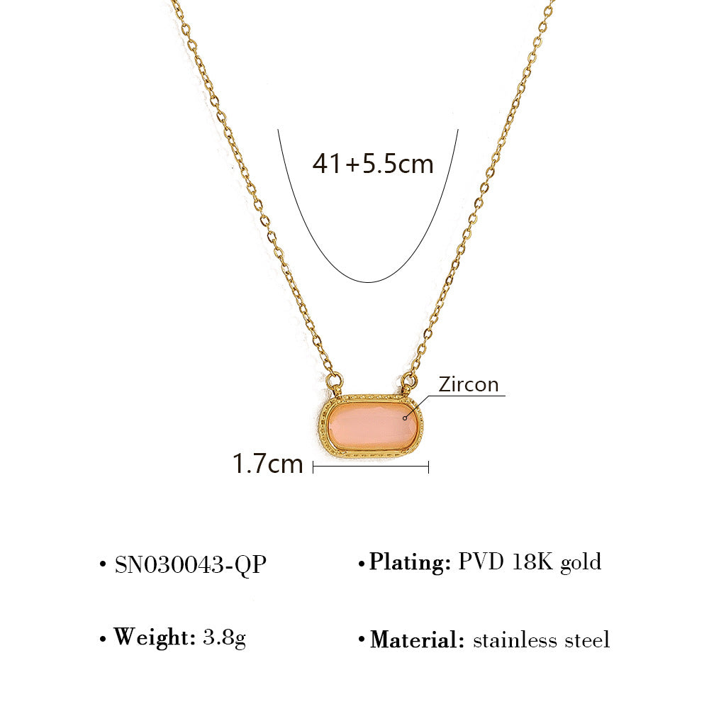 Oval & Square Inlay Pendant Necklace