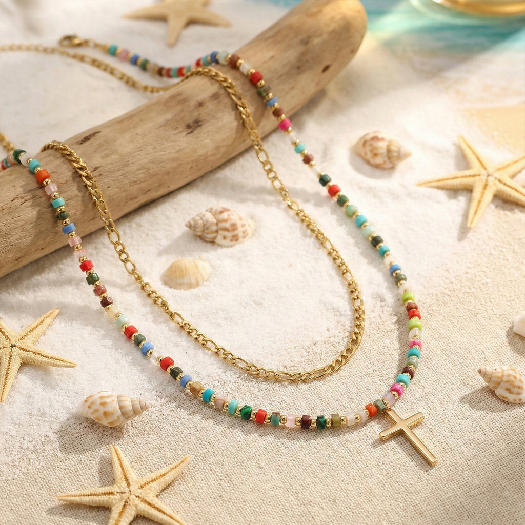 Colorful Beaded Double Layer Necklace | KAH Jewelry